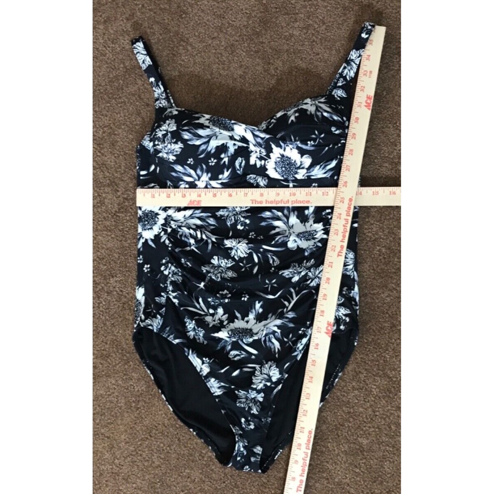 Nip Tuck Slimming Swimsuit size 10 Black Floral Runched Bandeau One Piece - Picture 13 of 16